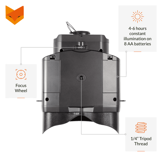 Nightfox 100V Night Vision Binocular | Focus Wheel | 4-6 hours constant illumination on 8 AA batteries | 1/4" Tripod Thread