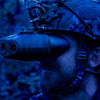 Nightfox Swift Night Vision Goggles mounted on a helmet | Side angle view
